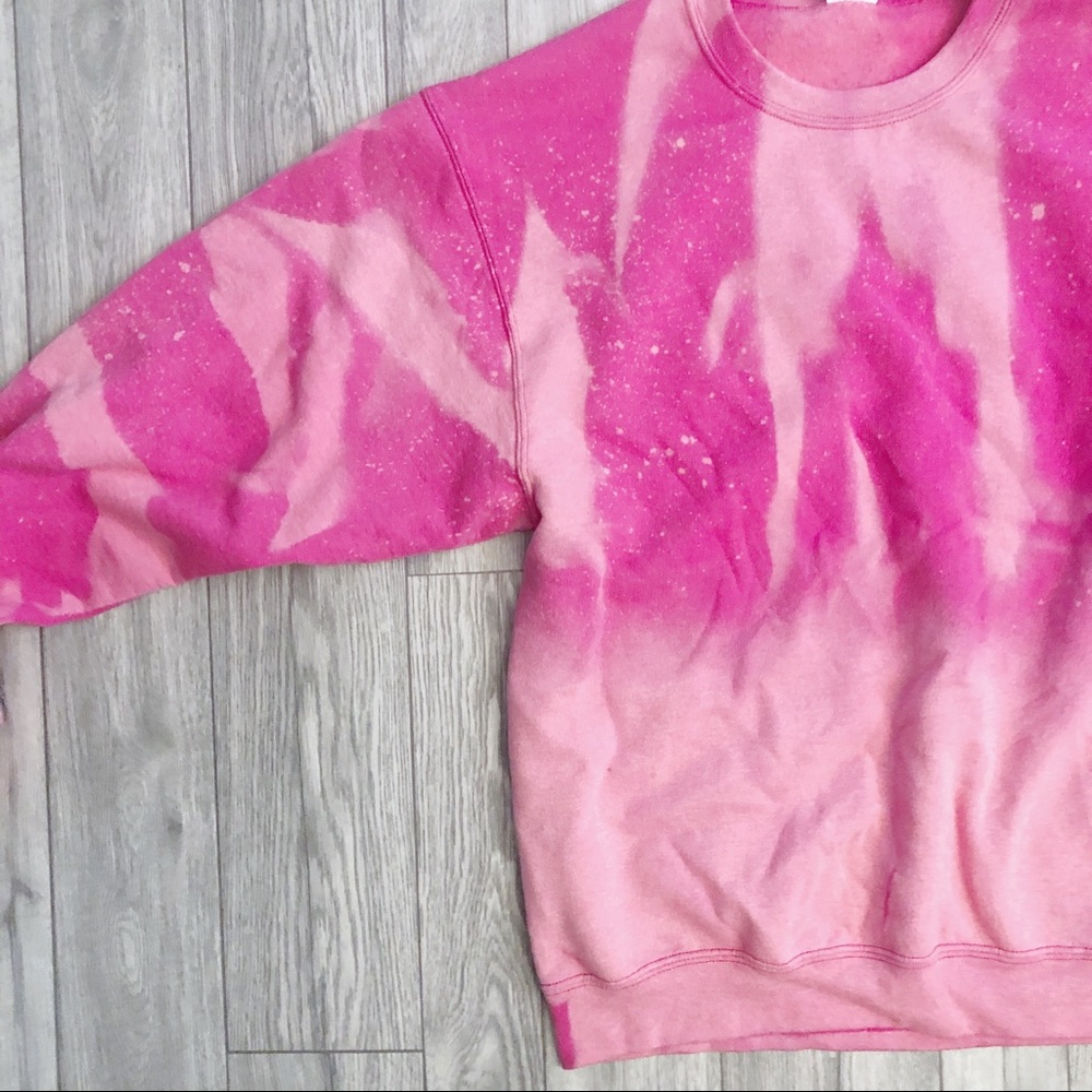 NEW Pink Bleached Sweatshirt Crewneck S-3X Womens - Picture 3 of 4